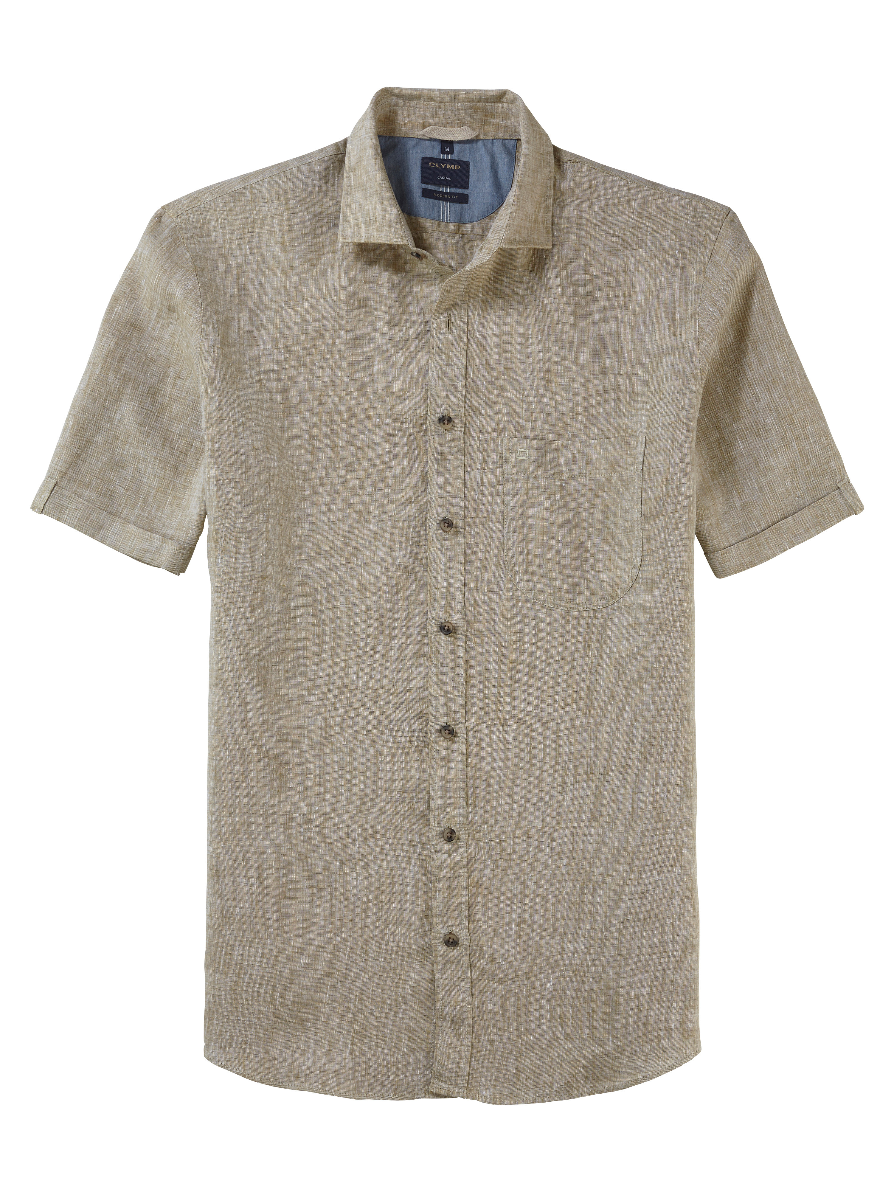 OLYMP Modern Fit pánská lněná košile s krátkým rukávem 4026 47 32 Zelená XL